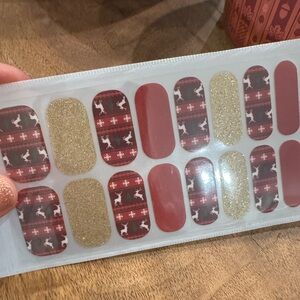 Holiday Reindeer Nail Wraps | Red & Gold Christmas Nail Stickers | 16 Count